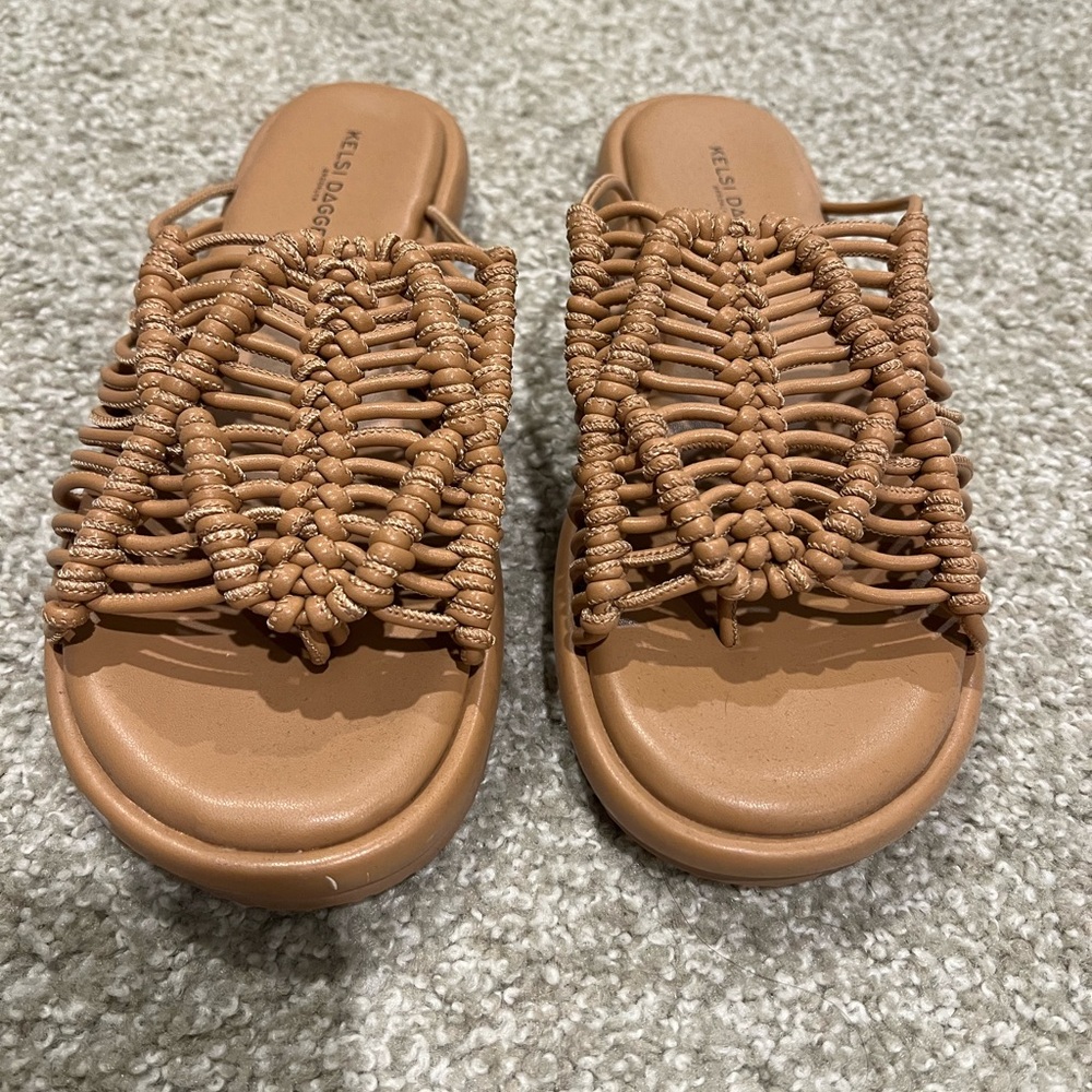 Kelsi Dagger Brown Woven Slip-On Sandals